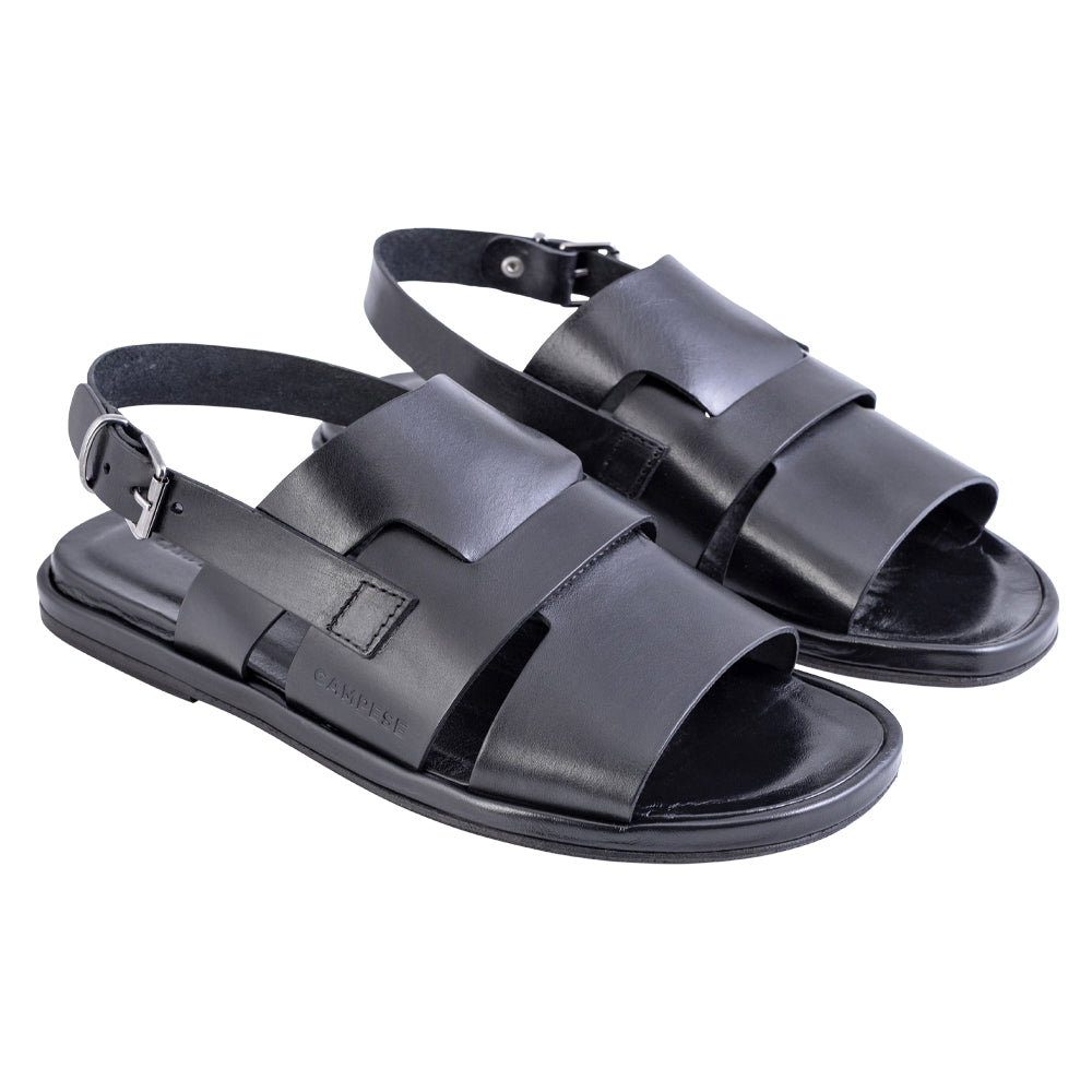 Sandale enveloppée de cuir noir