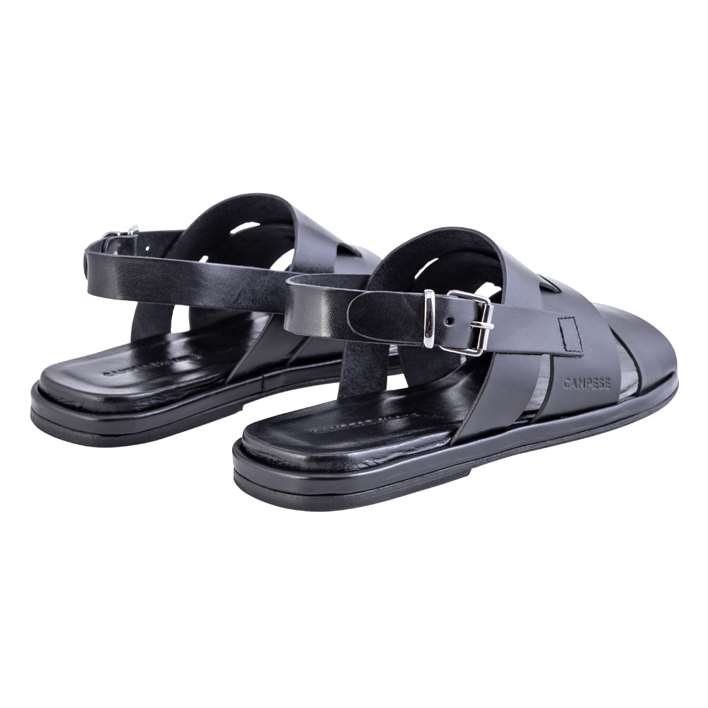 Sandale enveloppée de cuir noir