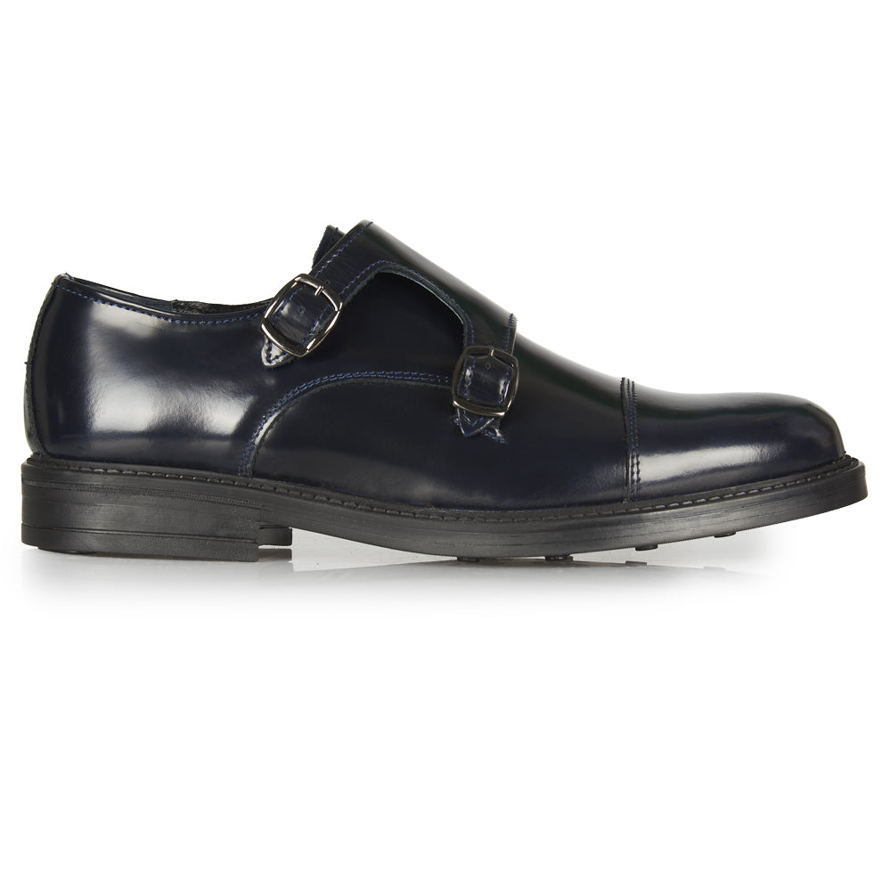 Monk strap in pelle abrasivata blu