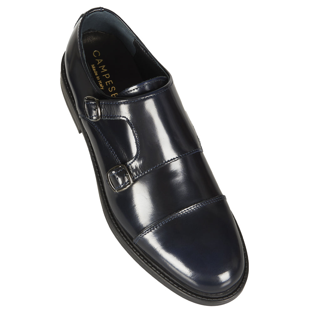 Monk strap in pelle abrasivata blu
