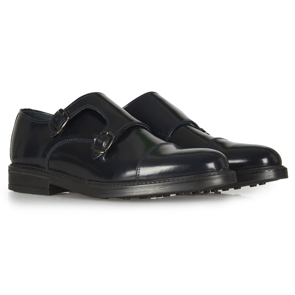 Monk strap in pelle abrasivata blu