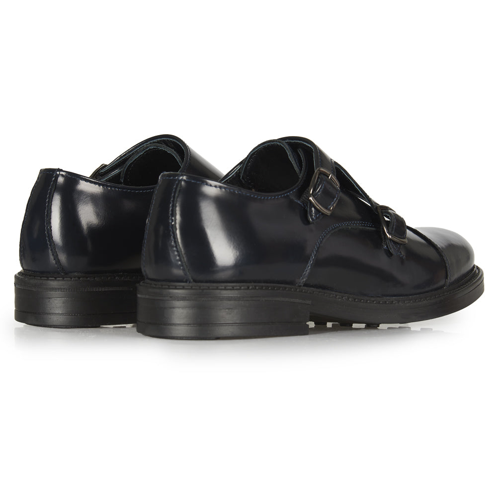 Monk strap in pelle abrasivata blu