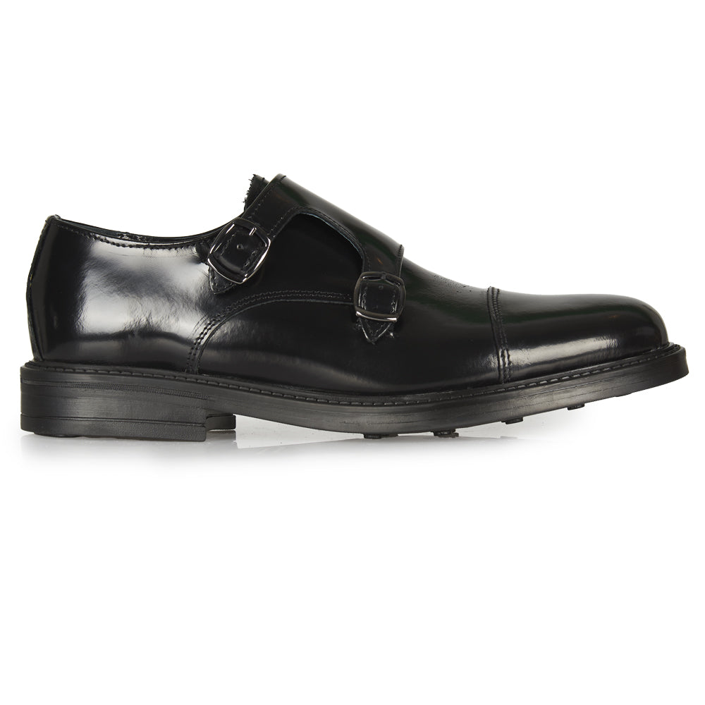Monk strap in pelle abrasivata nera