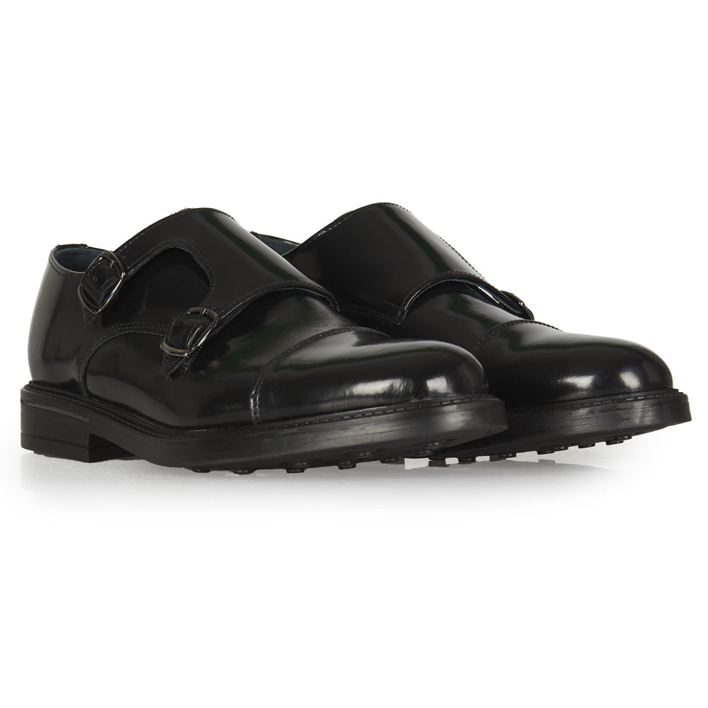 Monk strap in pelle abrasivata nera