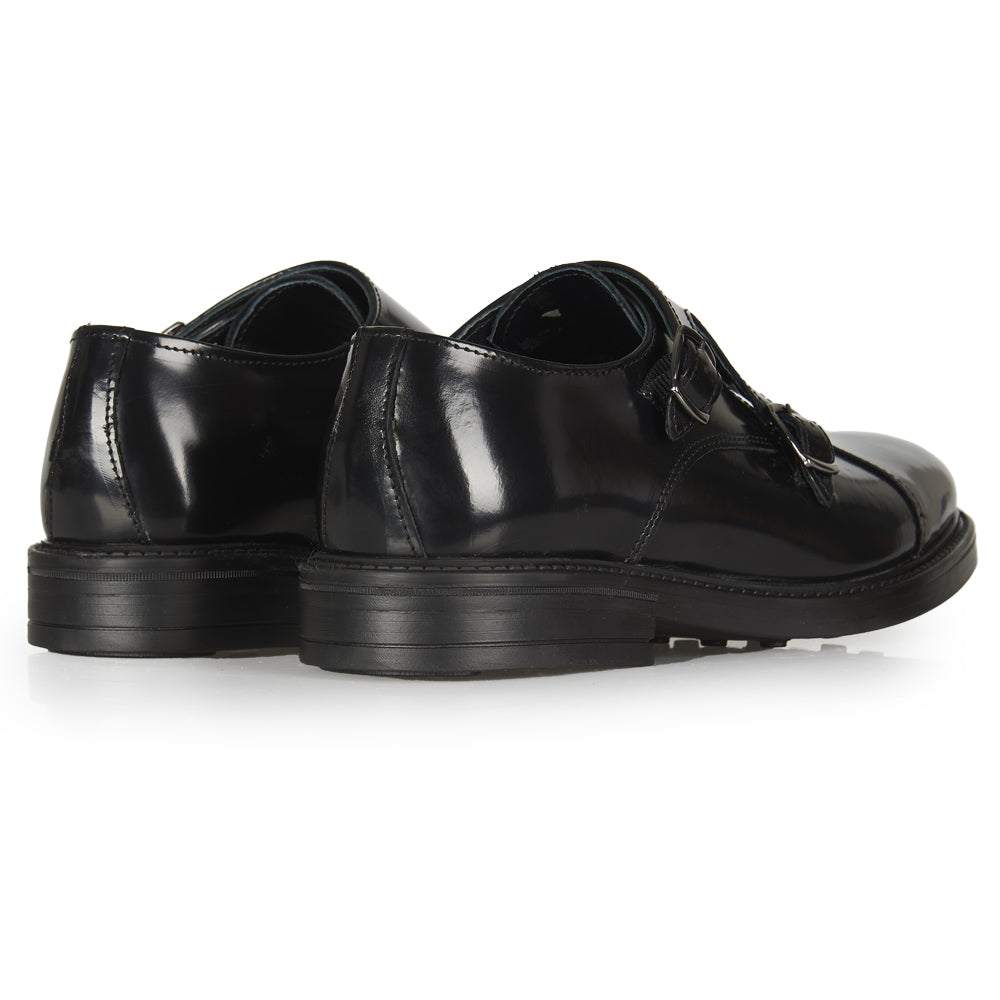 Monk strap in pelle abrasivata nera