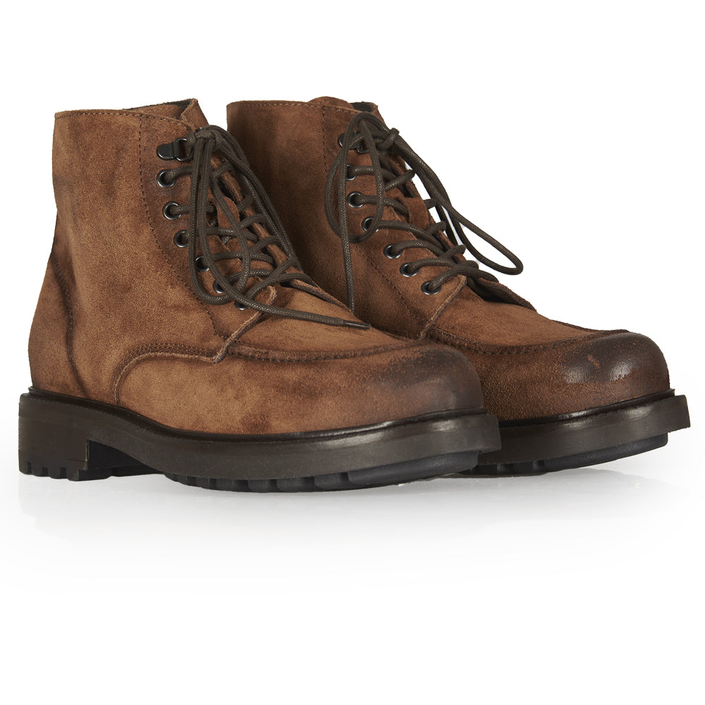 Stivaletto stringato in camoscio cuoio
