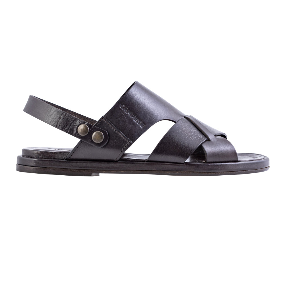 Braided band sandal in dark brown leather