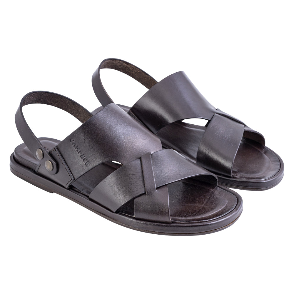 Braided band sandal in dark brown leather
