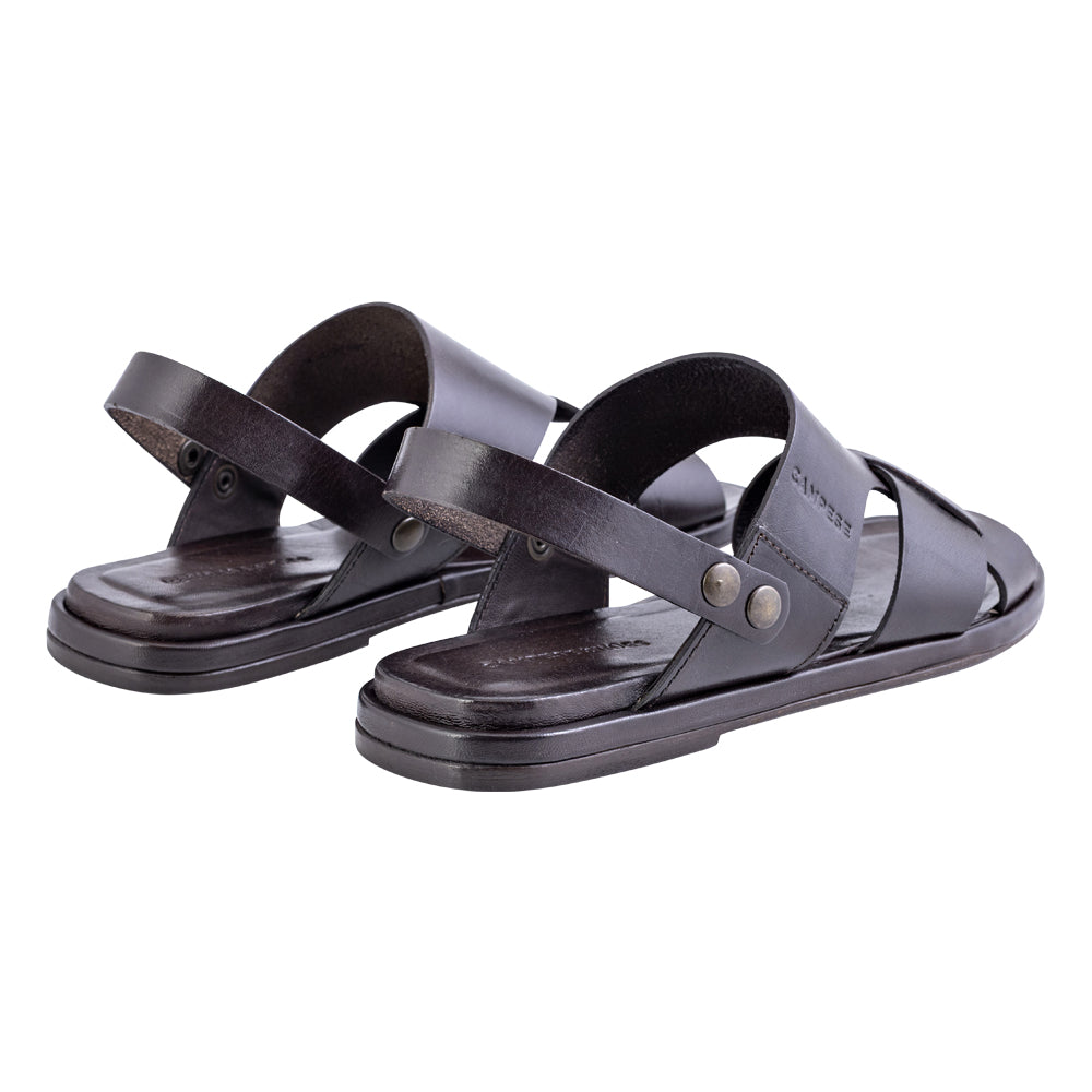 Braided band sandal in dark brown leather
