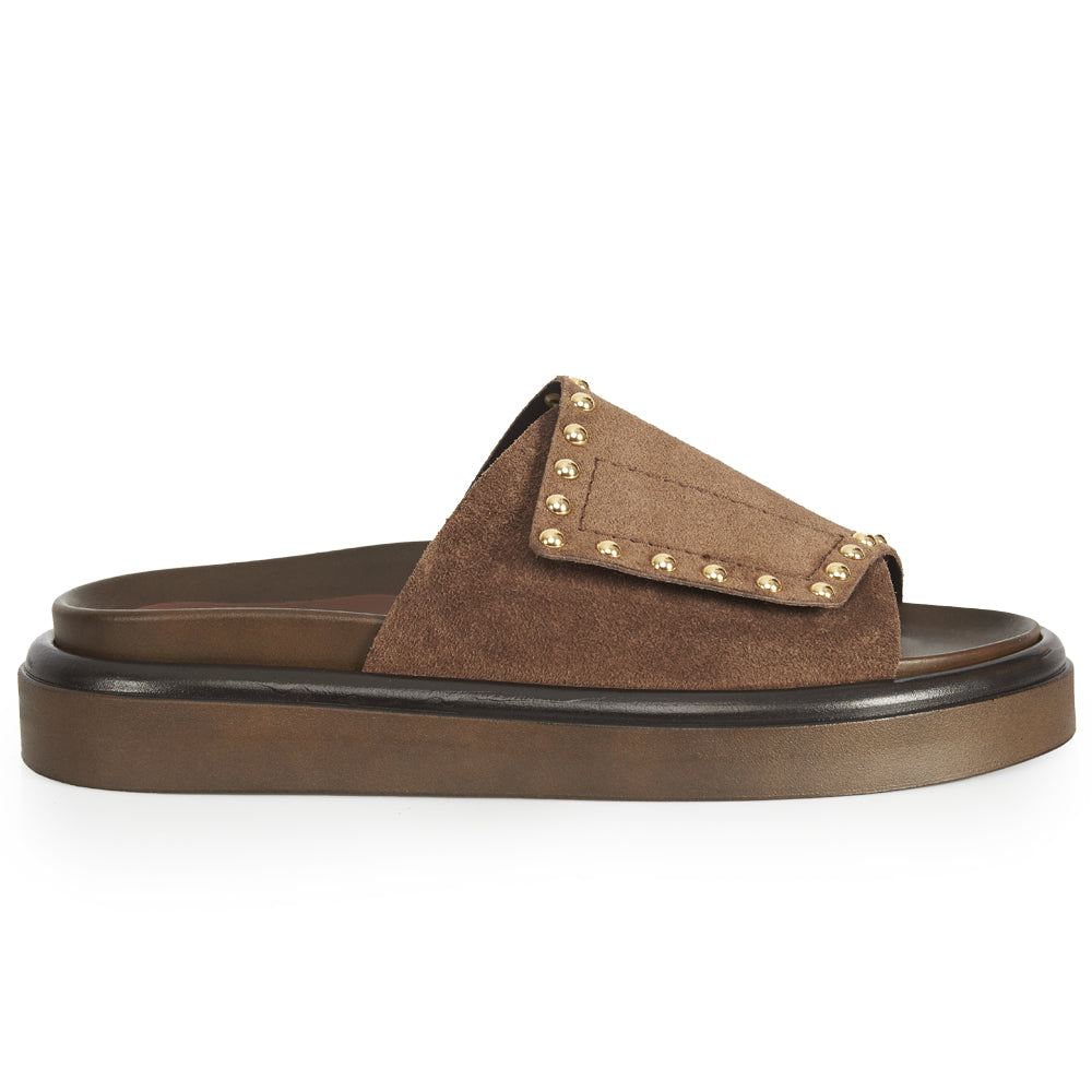 mules plates en daim marron