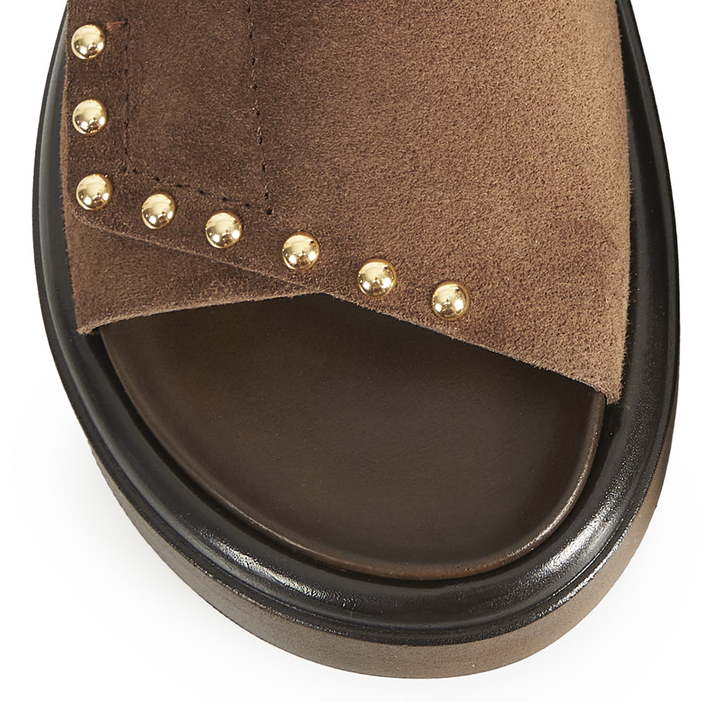 mules plates en daim marron