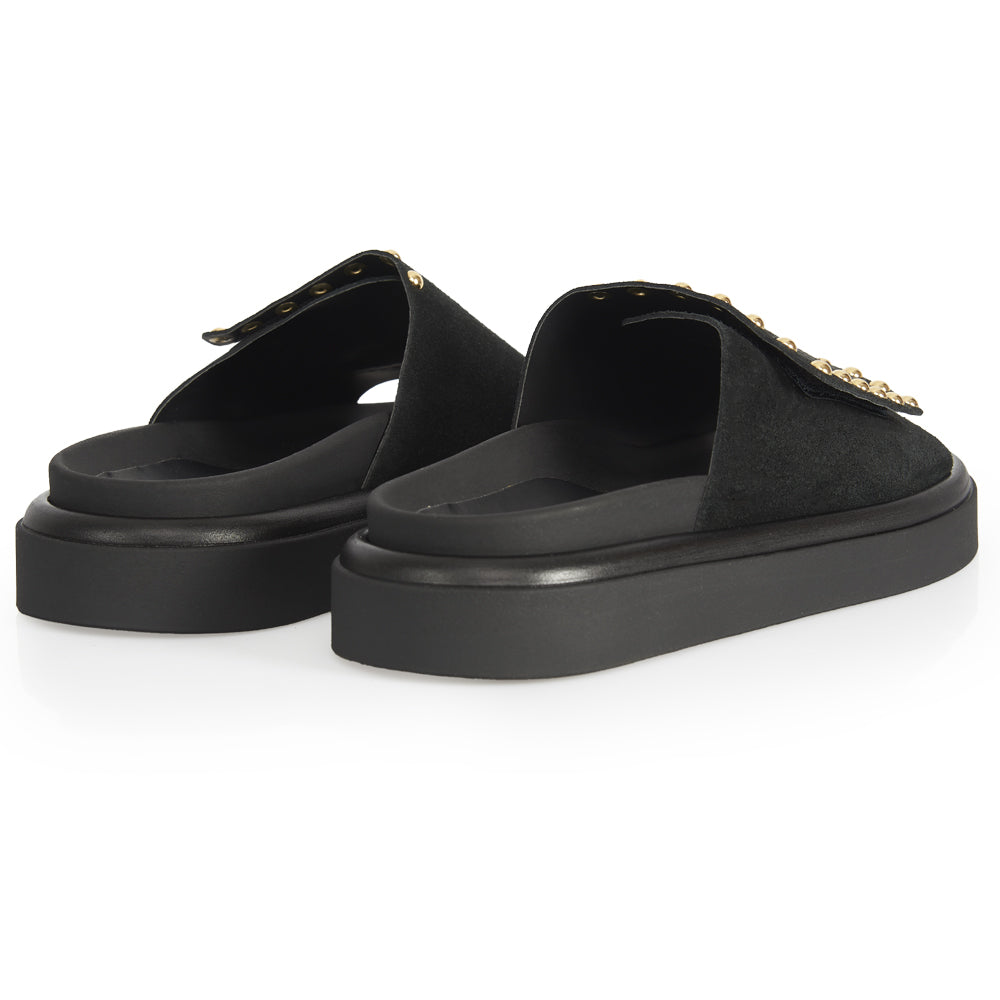 Slide flat nero scamosciato