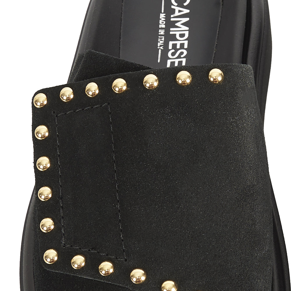 Mule plate en daim noir