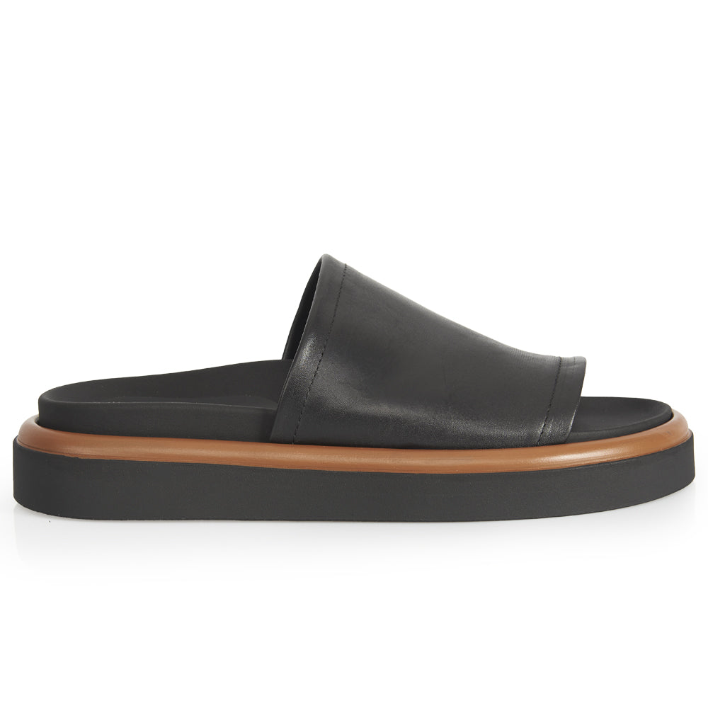 mules plates en cuir noir