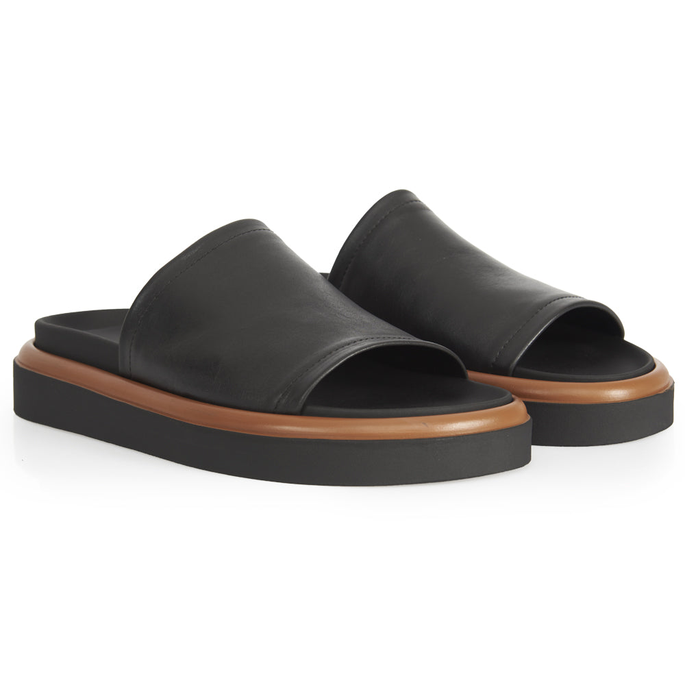 mules plates en cuir noir