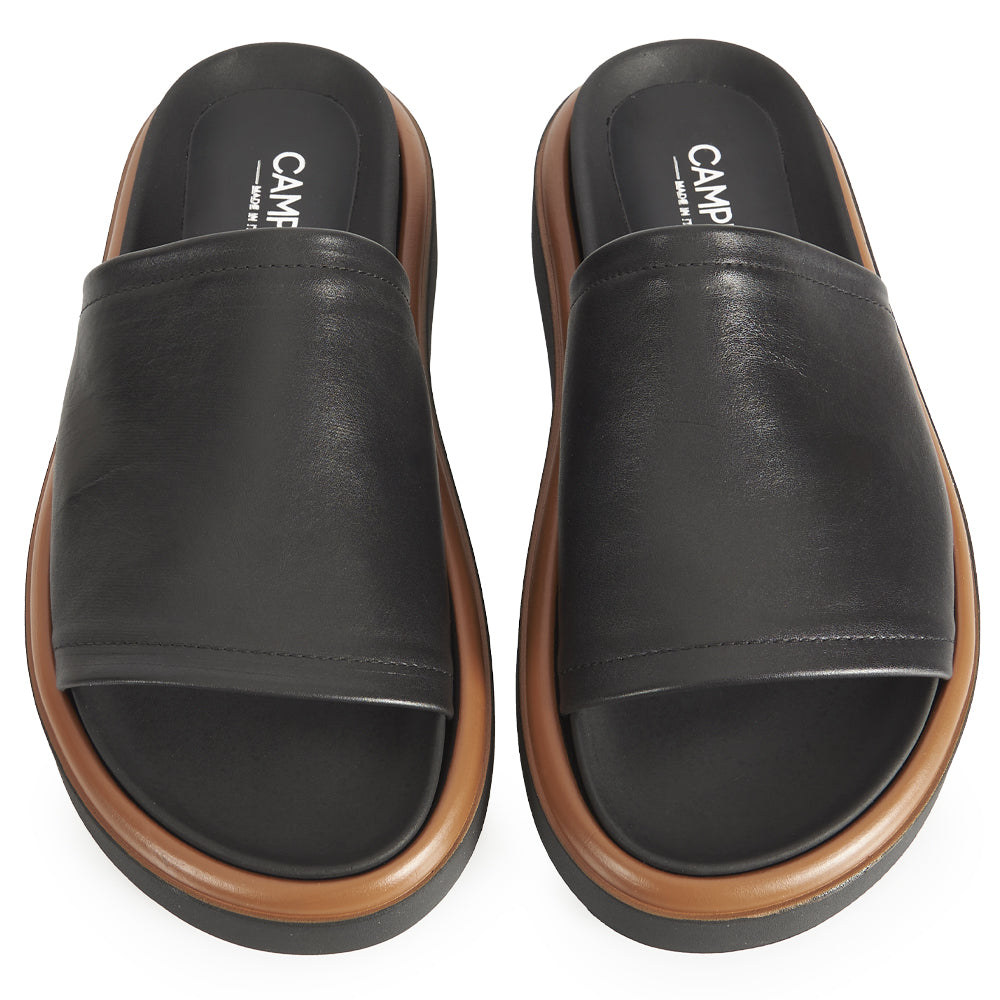 mules plates en cuir noir