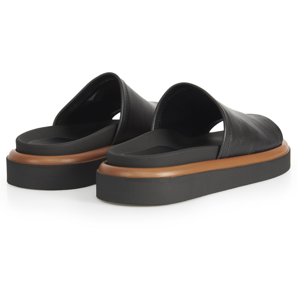 mules plates en cuir noir