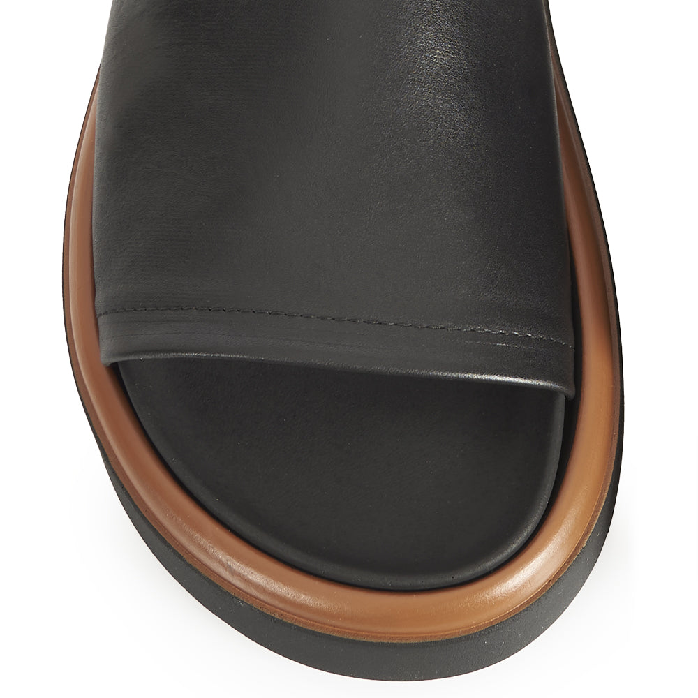 mules plates en cuir noir