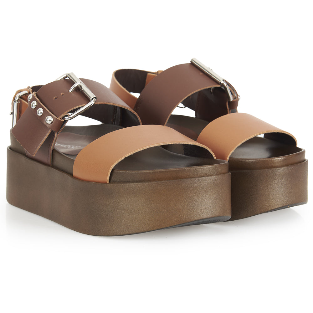 sandale à plateforme bicolore