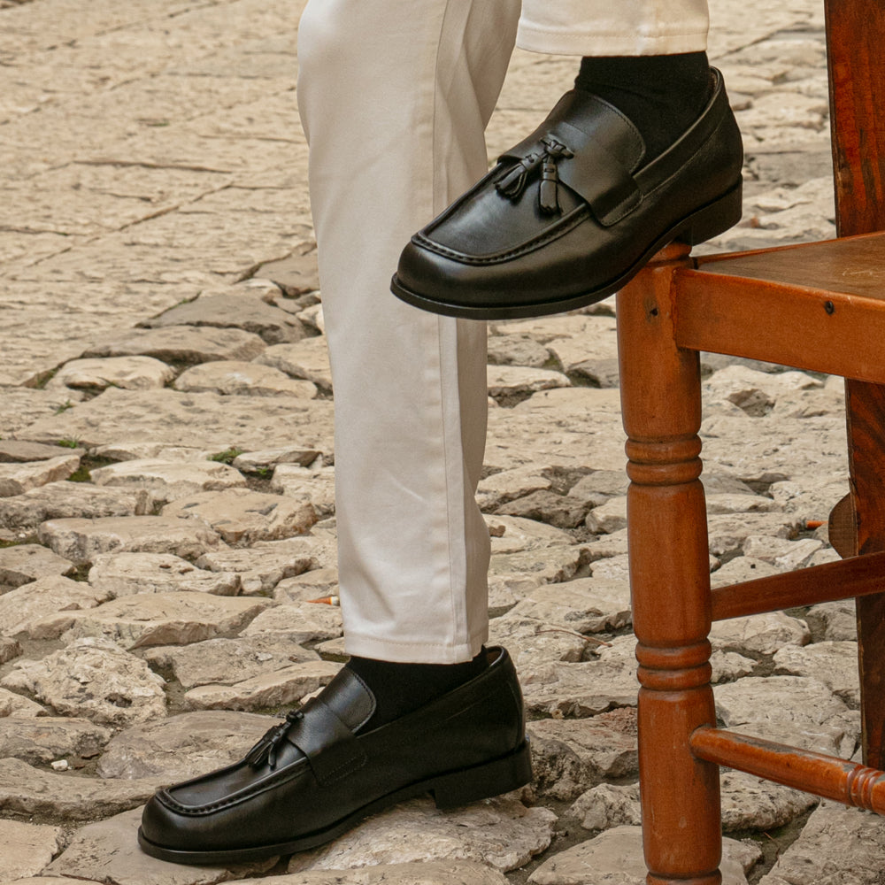 Mocassino tassel a punta quadrata