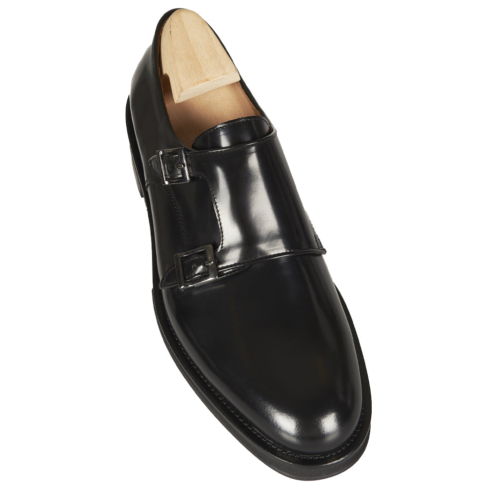 Mocassino Monk strap in pelle abrasivata nera
