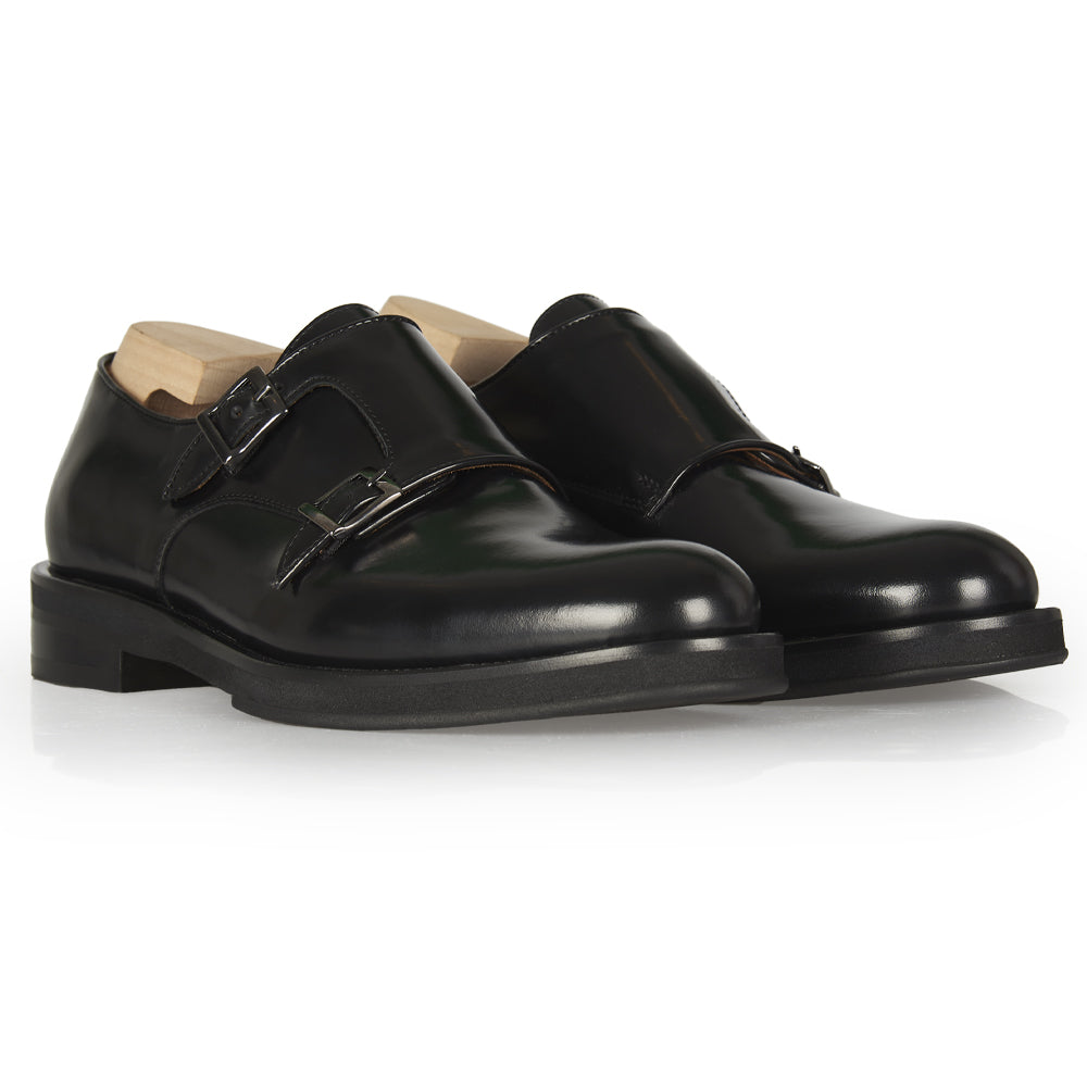 Mocassino Monk strap in pelle abrasivata nera