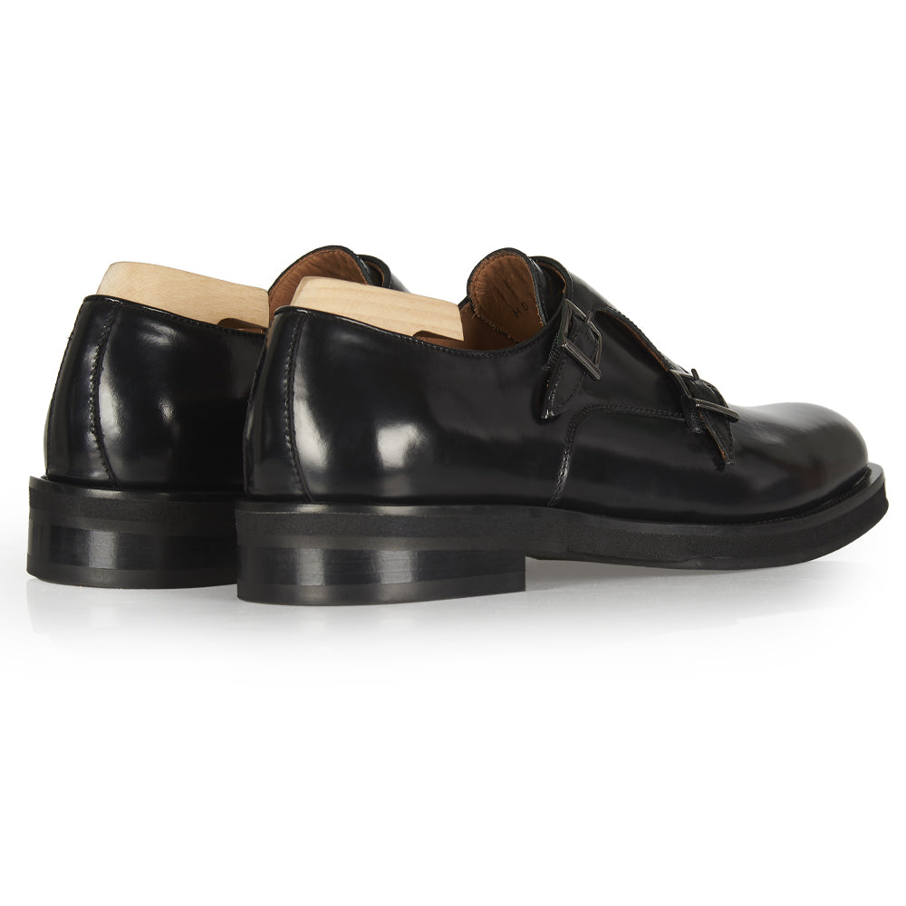 Mocassino Monk strap in pelle abrasivata nera