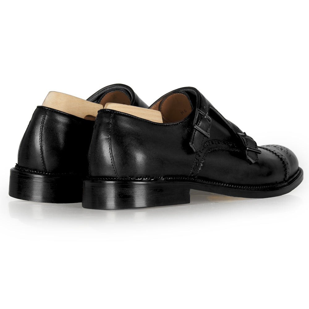 Doppia fibbia in pelle nera