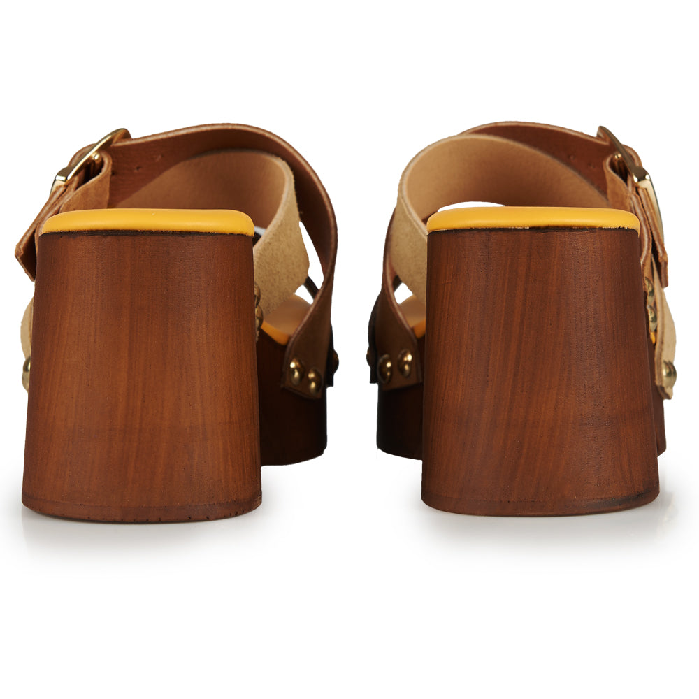 Zoccoli in Pelle con tomaia in camoscio marrone