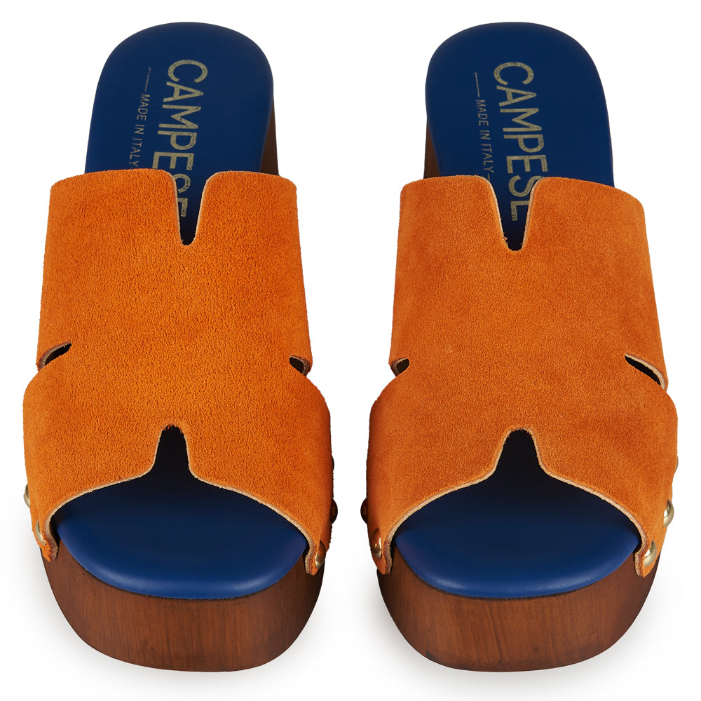 Zoccoli in pelle con tomaia in camoscio Arancione