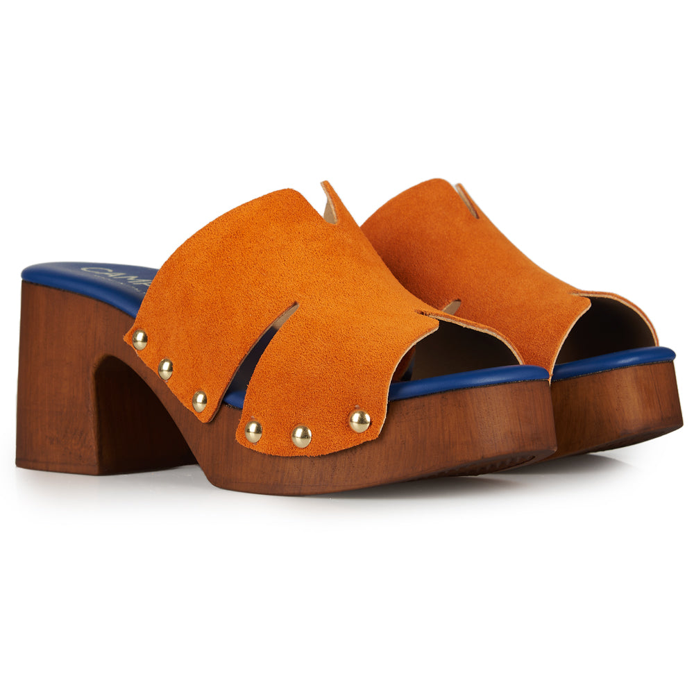 Zoccoli in pelle con tomaia in camoscio Arancione
