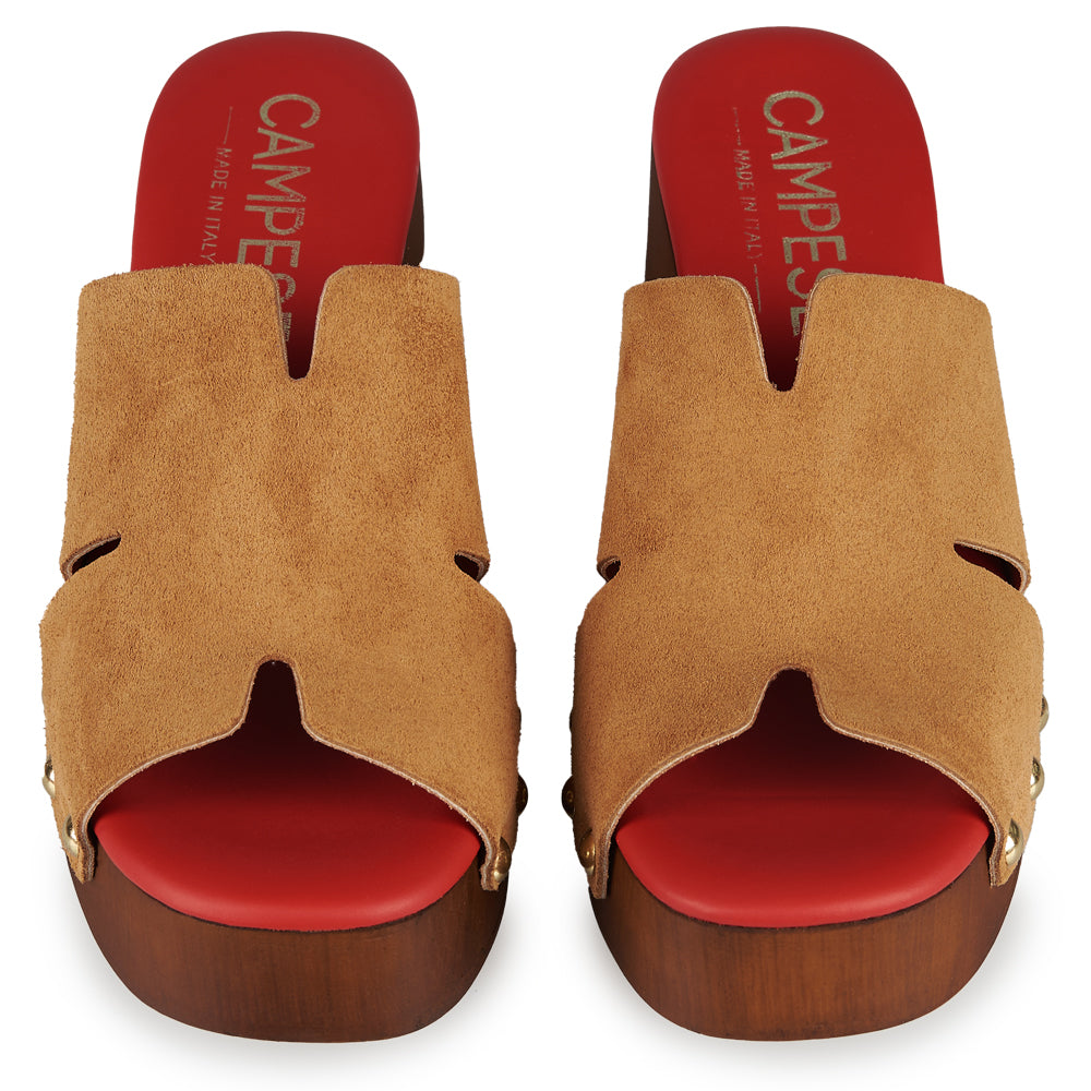 Zoccoli in pelle con tomaia in camoscio Marrone
