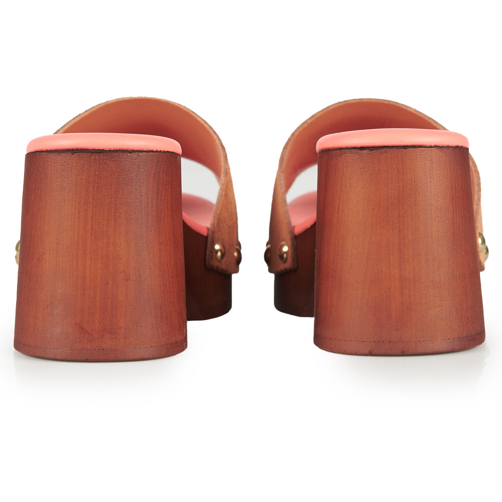 Leather Clogs with Suede Upper Brown