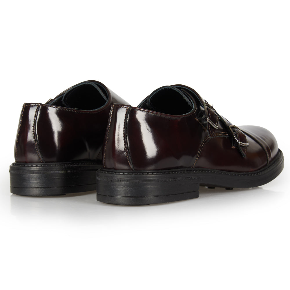 Burgundy brushed leather monk strap