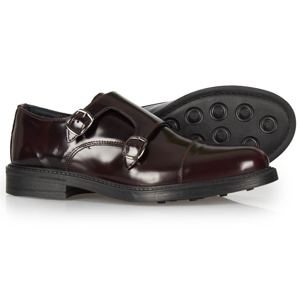 Burgundy brushed leather monk strap