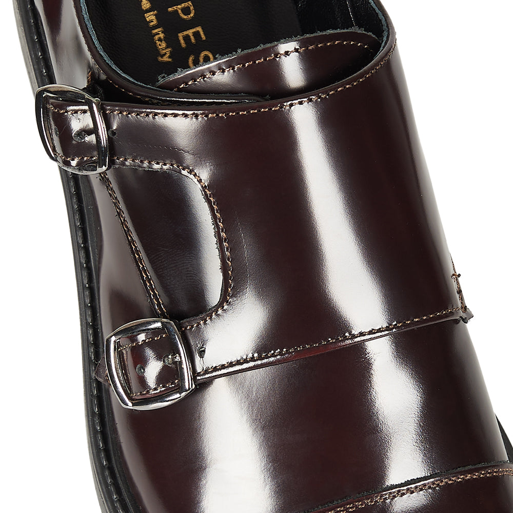Burgundy brushed leather monk strap