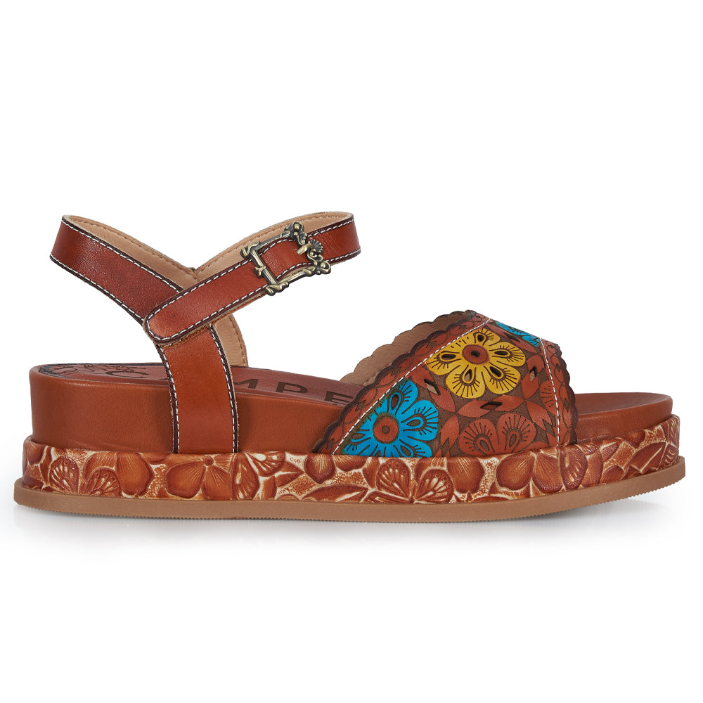 Sandalo Platform stile floreale - cuoio