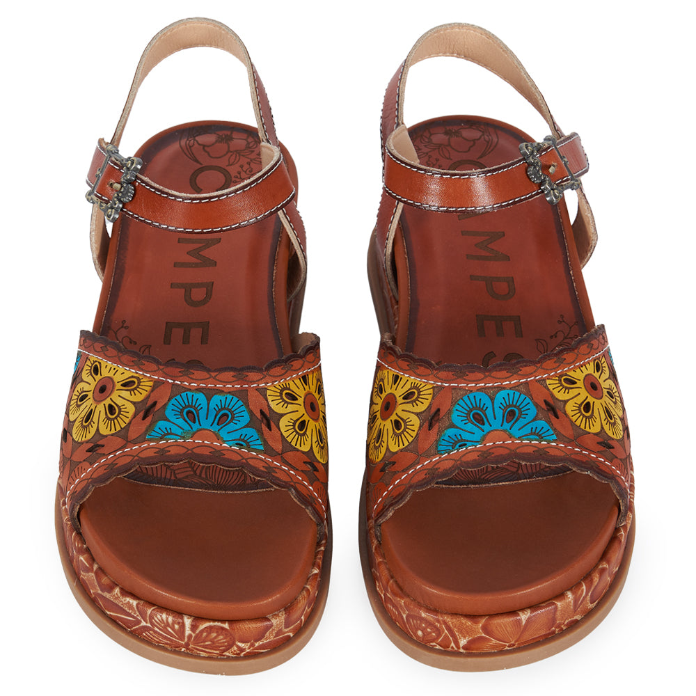 Sandalo Platform stile floreale - cuoio
