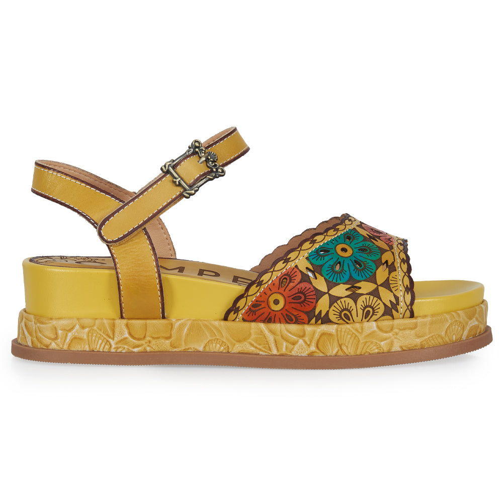 Sandalo Platform stile fiorato - ocra luminoso