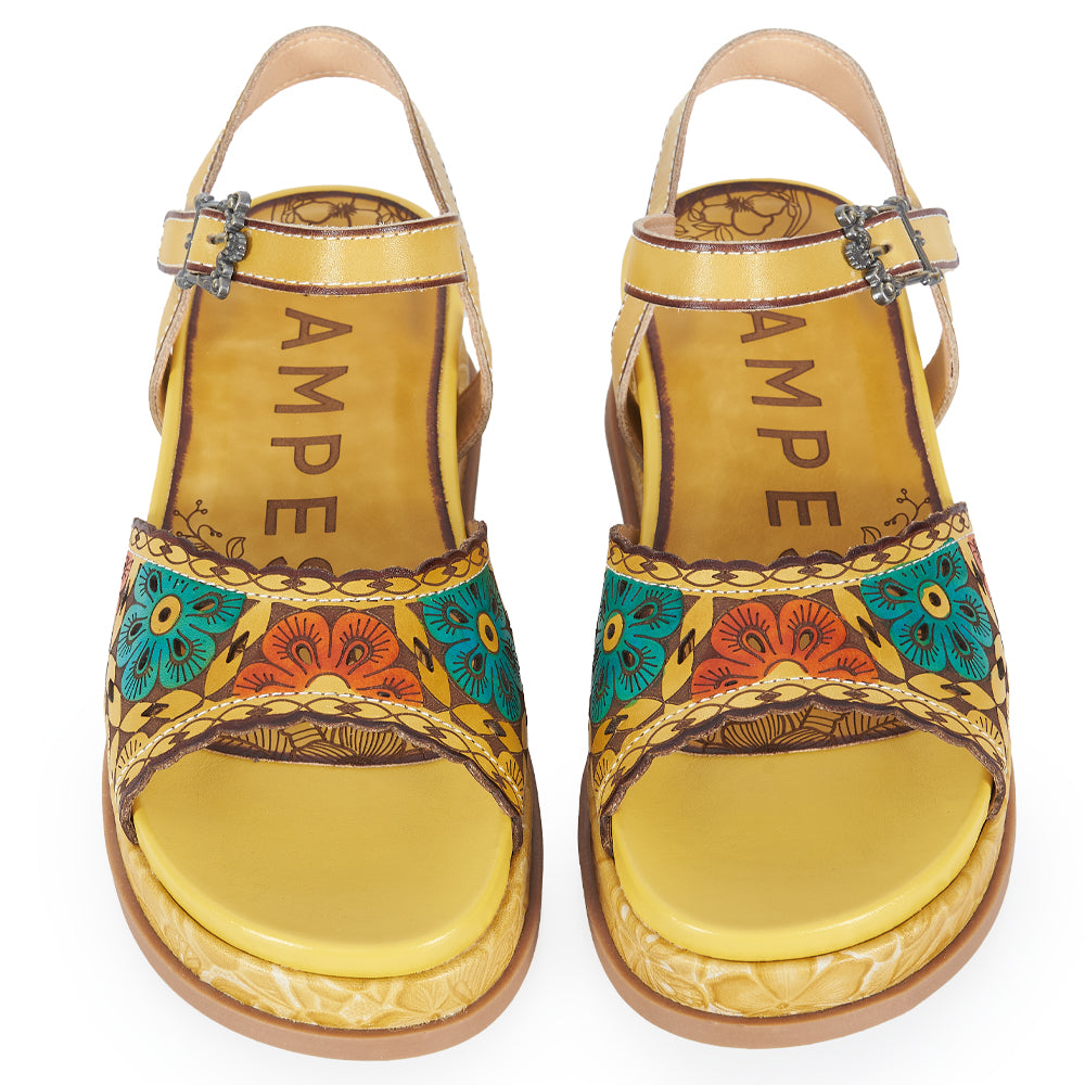 Sandalo Platform stile fiorato - ocra luminoso