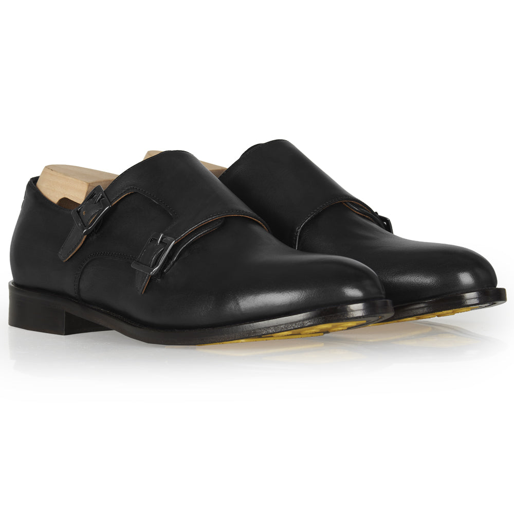 Doppia fibbia elegante in pelle nera