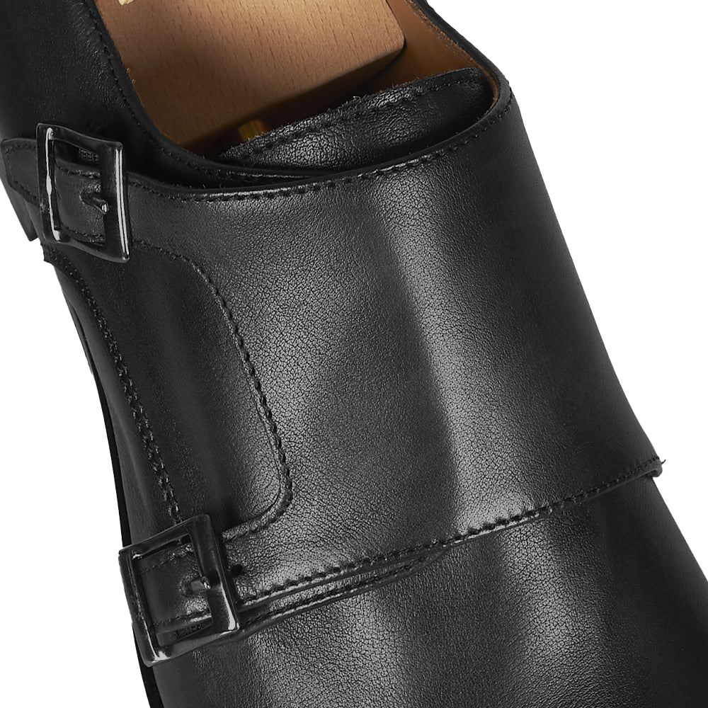 Doppia fibbia elegante in pelle nera