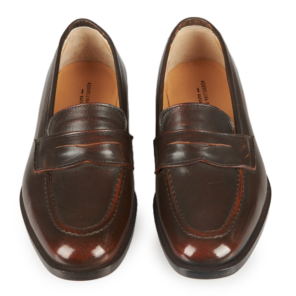 Brown leather penny loafer