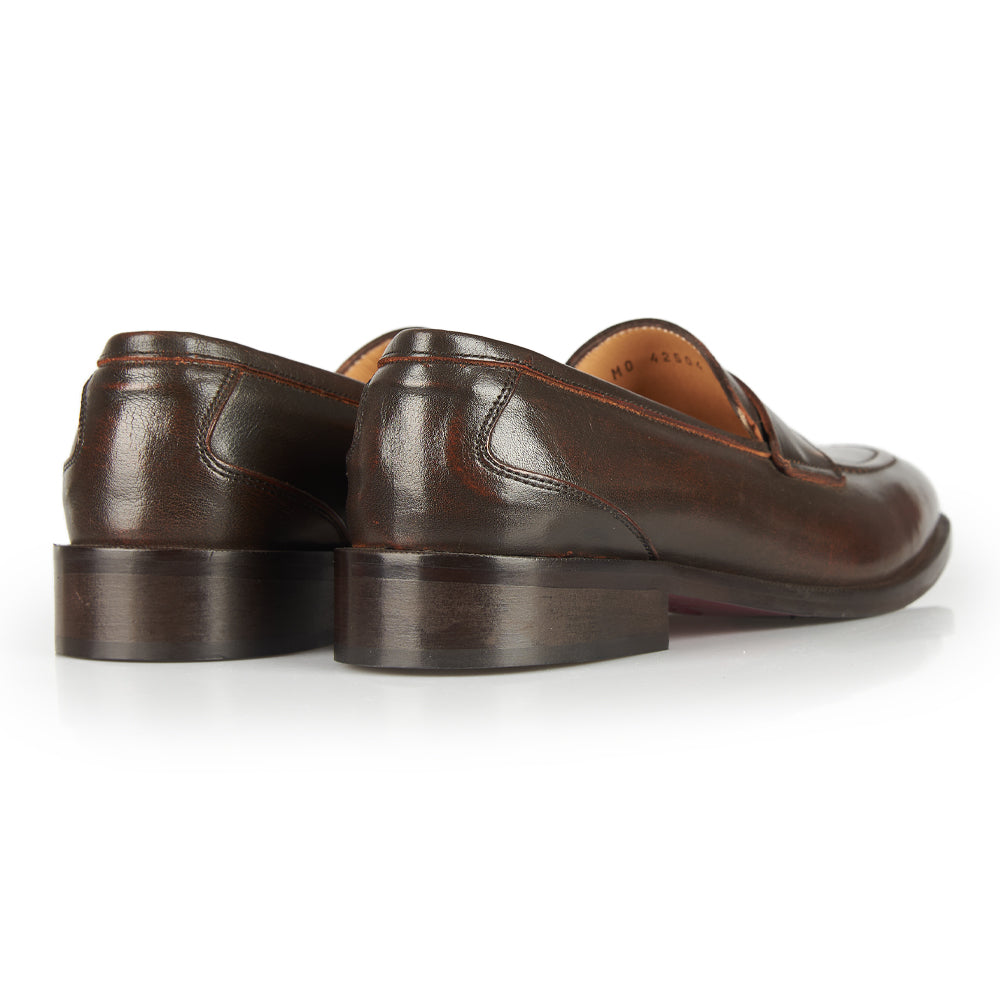 Brown leather penny loafer