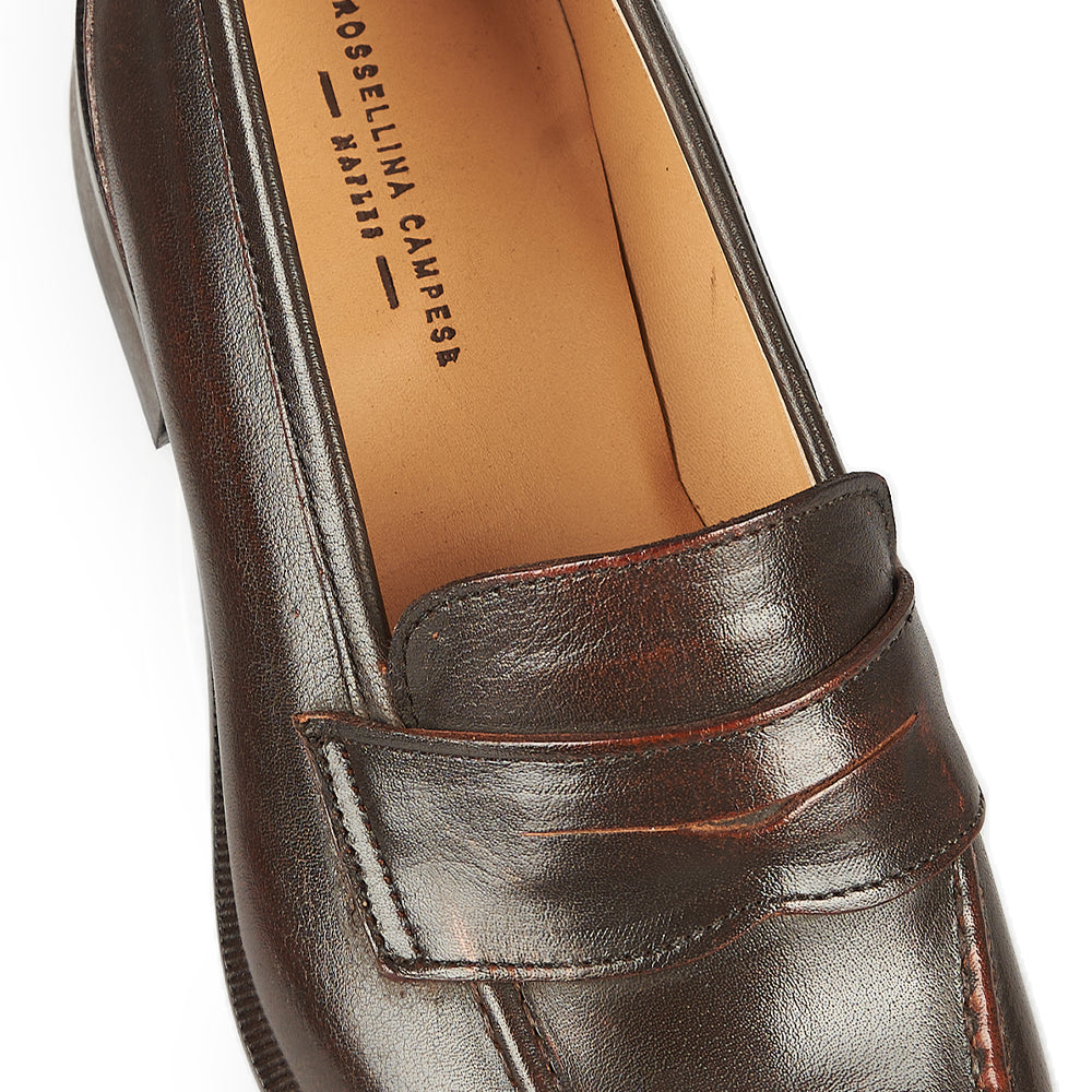 Brown leather penny loafer