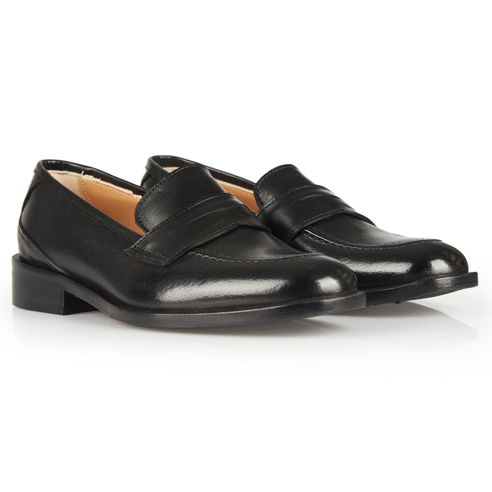 Black leather penny loafer