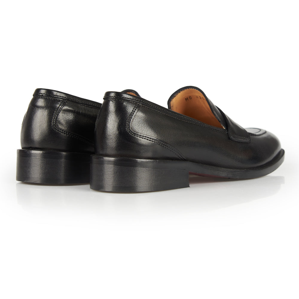 Black leather penny loafer