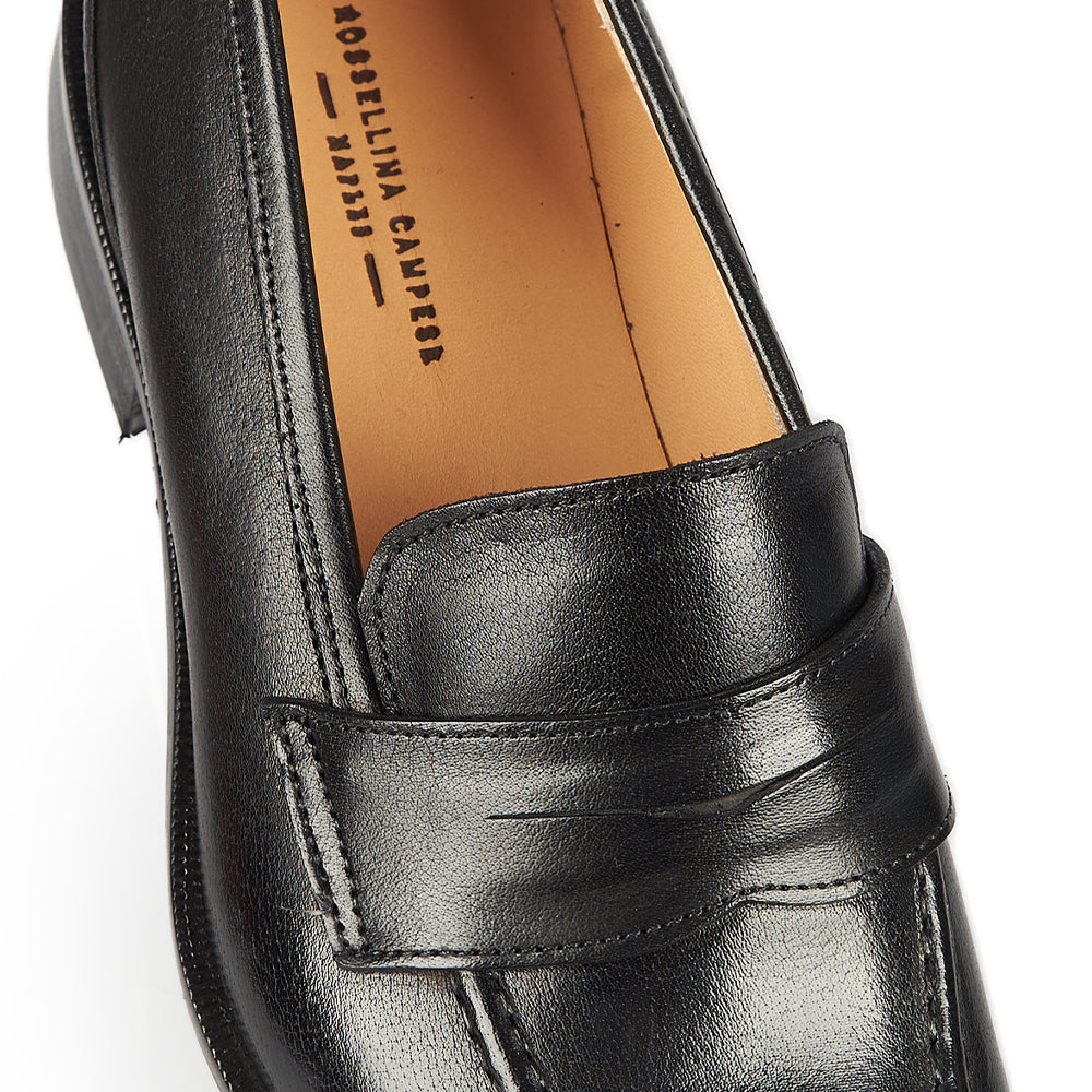 Black leather penny loafer