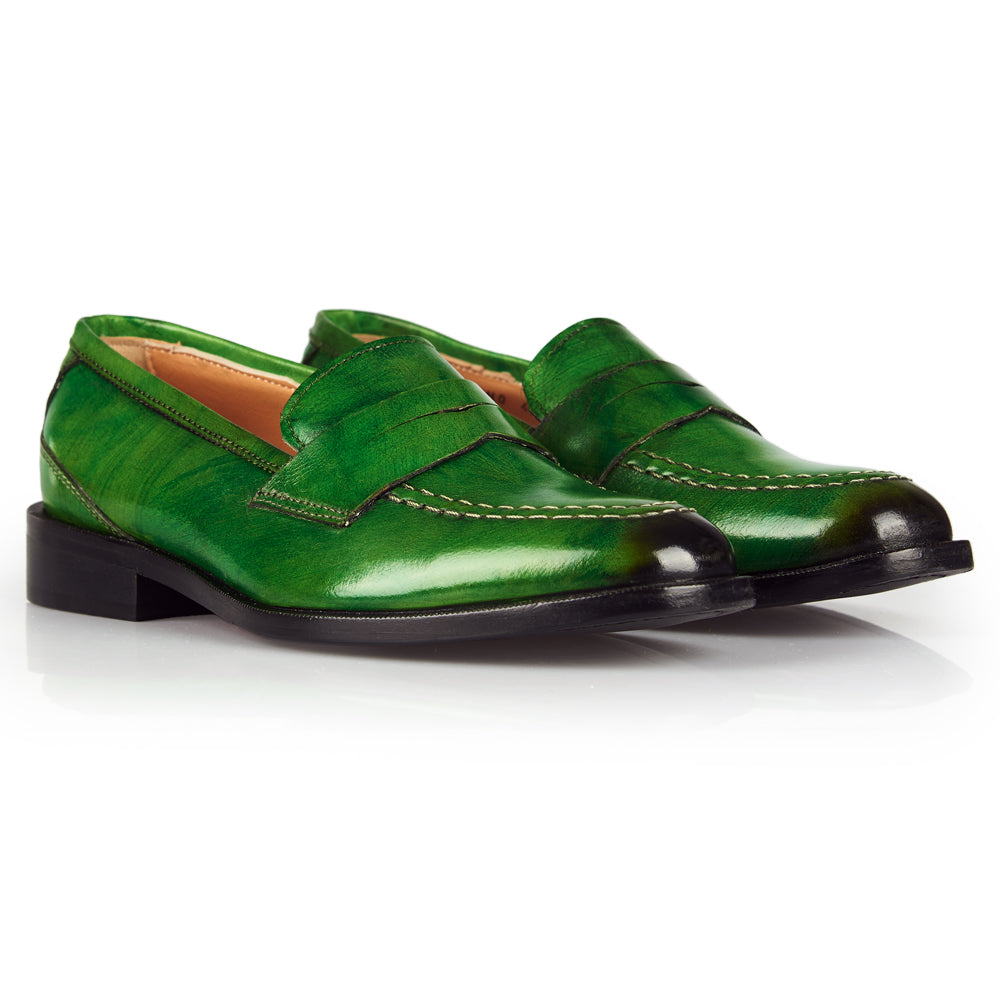 Mocassino penny pelle verde