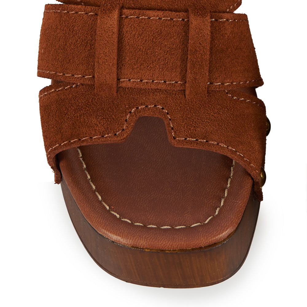 Brown Suede & Studded Platform Clog